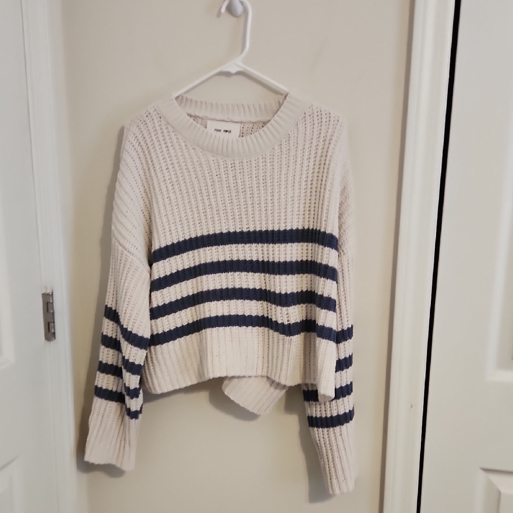 Pink Rose White and Blue Stripe Knit Sweater. XL